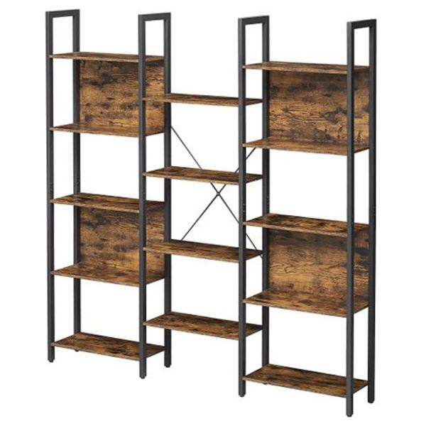 14-Shelf Metal Bookcase - Heavy-Duty Industrial Storage Rack
