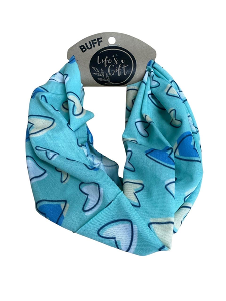 Neck Gaiter - Blue, White &amp; Egg Shell Drifting Hearts