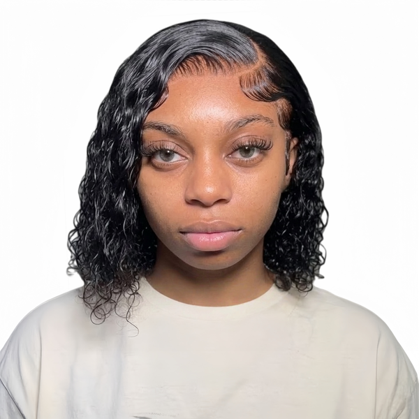 Eligababy 12 inch Water Wave Bob Wig - Human Hair with 13x4 Lace Front