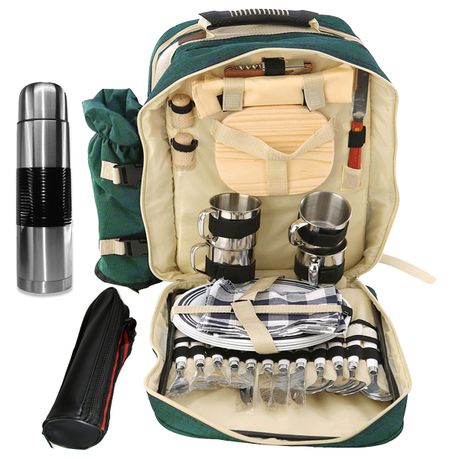 VonShef 4 Person Outdoor Picnic Backpack Bag Set with Insulated