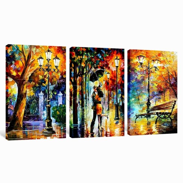 Canvas Art - 3 Piece Rainy Street Palette Painting Canvas Wall Art Decor