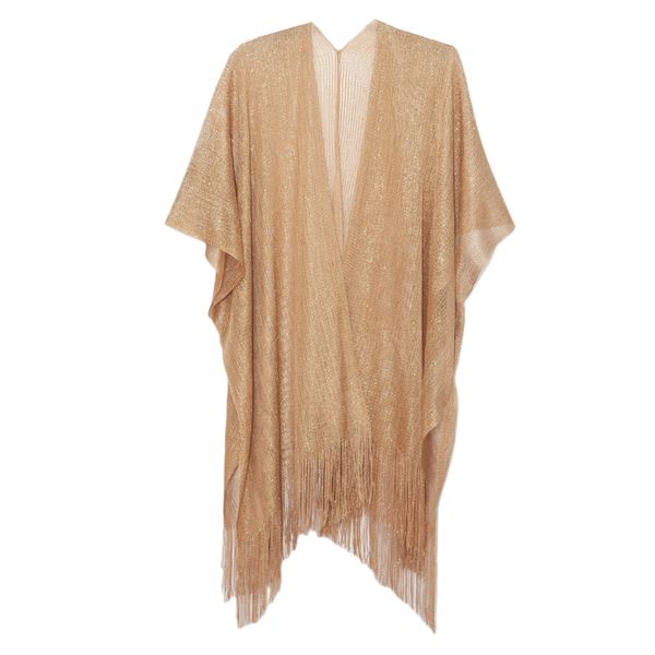 Women's Gold Fringe cloak Cardigan-Sheer weight Cape,Evening Wrap Elegant