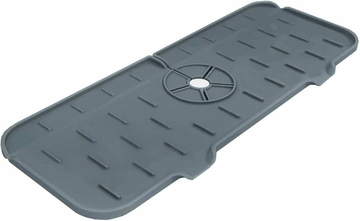 Faucet Silicone Kitchen Sink Drip Tray Mat, Splash Guard with Draining