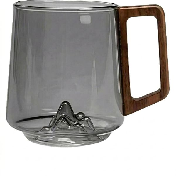 15oz Slanted Gray Glass Coffee Mug with Natural Walnut Handle