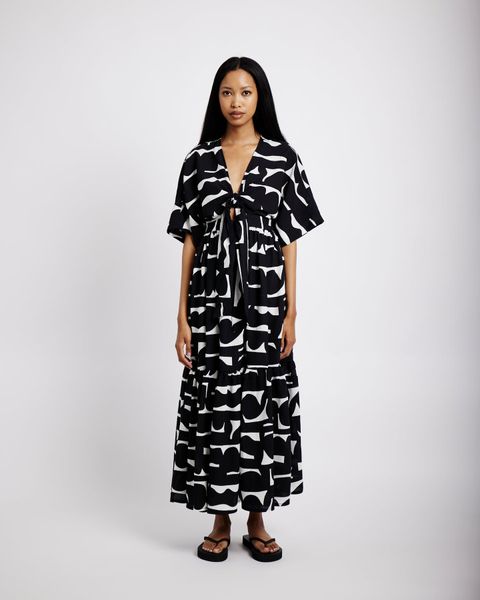 The Lucy Midi Dress with Tie Front Detail in Sea Coral