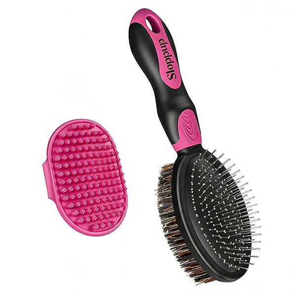 Pet Grooming Tools,De-Hair Comb+Bath Brush for Short/Long Haired Dogs Cats