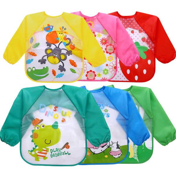 6-Piece Toddler Long Sleeve Bib Set Waterproof Smock Baby Bibs for Eating