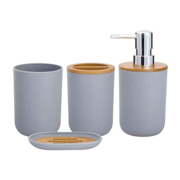 4 Piece Eco-Friendly Bathtoom Accessory Set Bamboo Plastic Bathroom Set