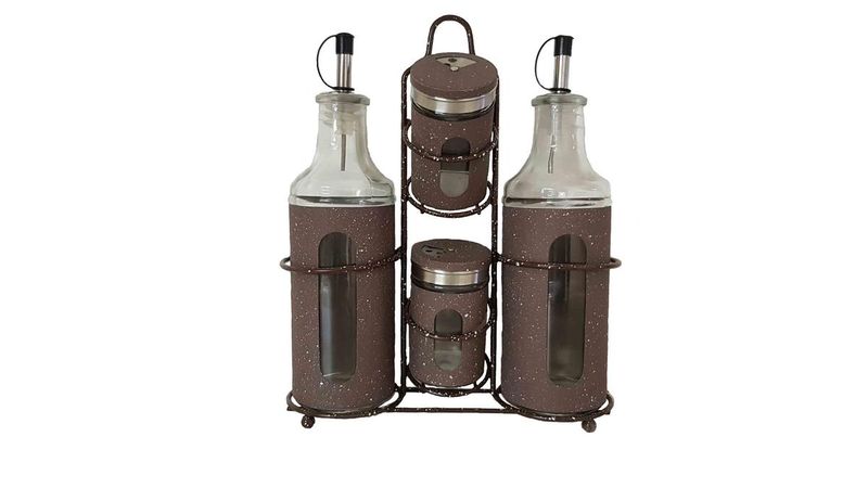 Continental Homeware 4 Piece Oil, Vinegar, Salt &amp; Pepper Spice Set - Brown