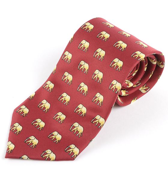 Into Africa - Walking Elephant Microfiber Printed Safari necktie Burgundy