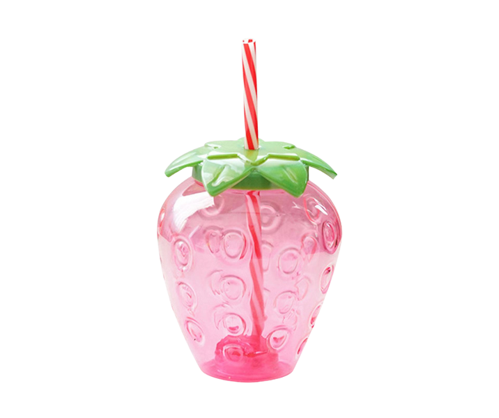 Strawberry plastic cups with straw