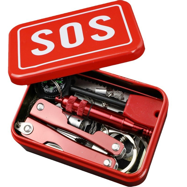 Portable SOS Emergency Survival Tool Kit with Metal Storage Case