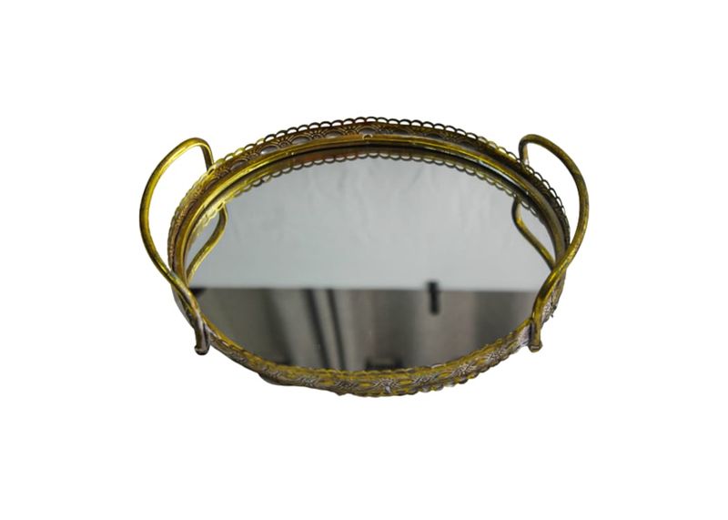 Td - Oval Gold Tray With Handles