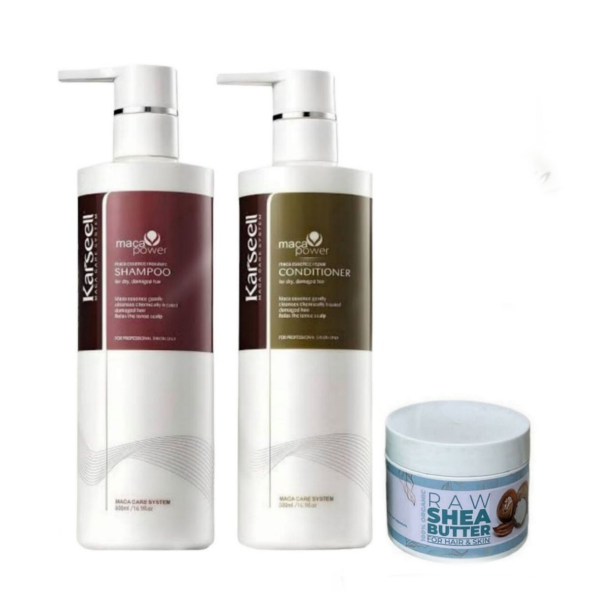 Karseell Maca Essence Repair Collagen Shampoo, Conditioner & Raw shea Butte