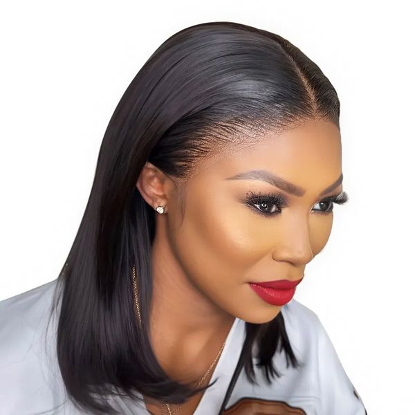 Black In 14-inch Brazilian Hair Glueless Full Frontal Short Bob Wig