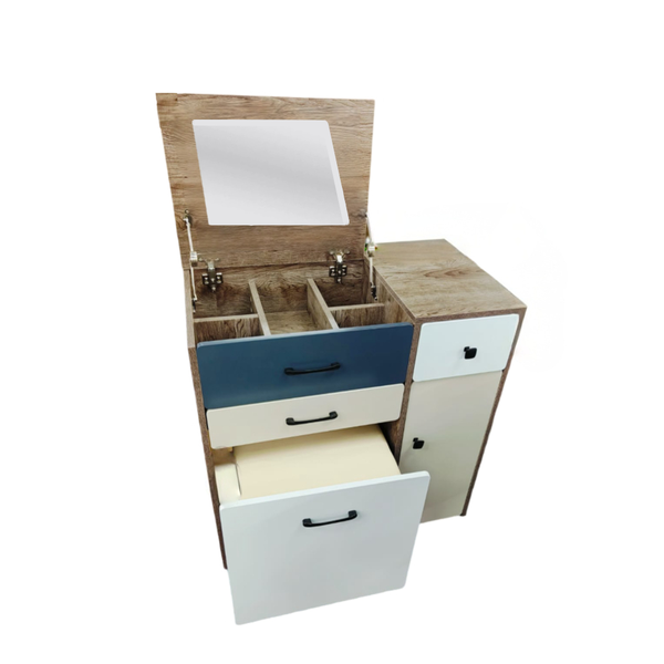 Dressing Table with Flip Top Mirror Storage, Organizers Cushioned Stool 19