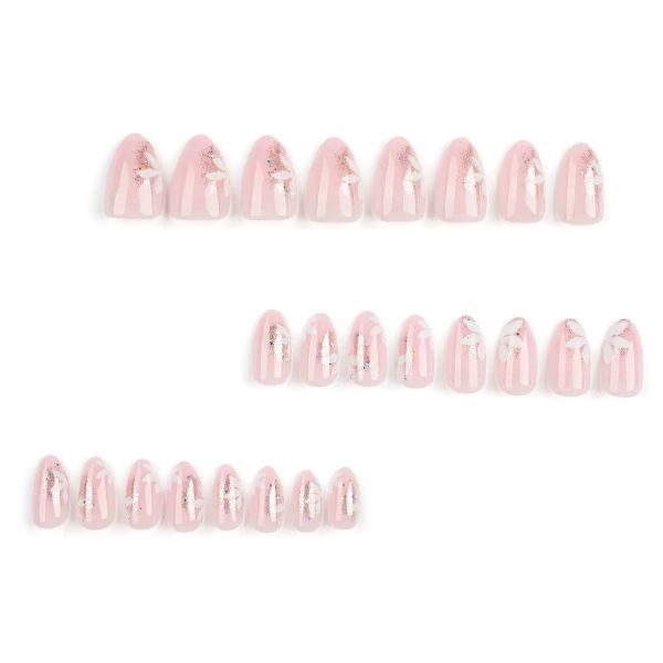 Stylish And Simple Pink Floral Glitter False Nails