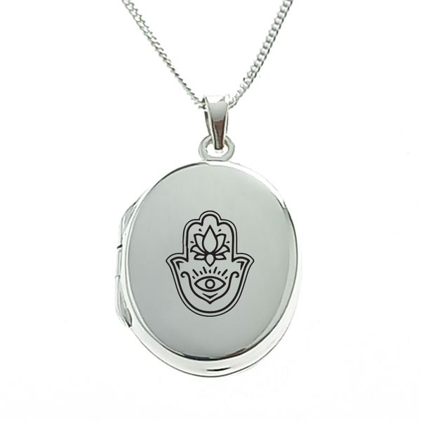 Hamsa Hand Sterling Silver Locket with Chain