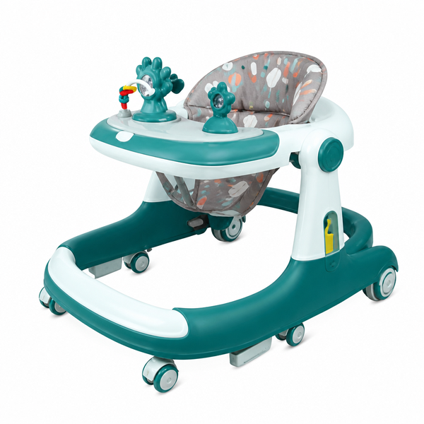 4-in-1 Baby Walker for Infants Teal With Toys and Adjustable Seat