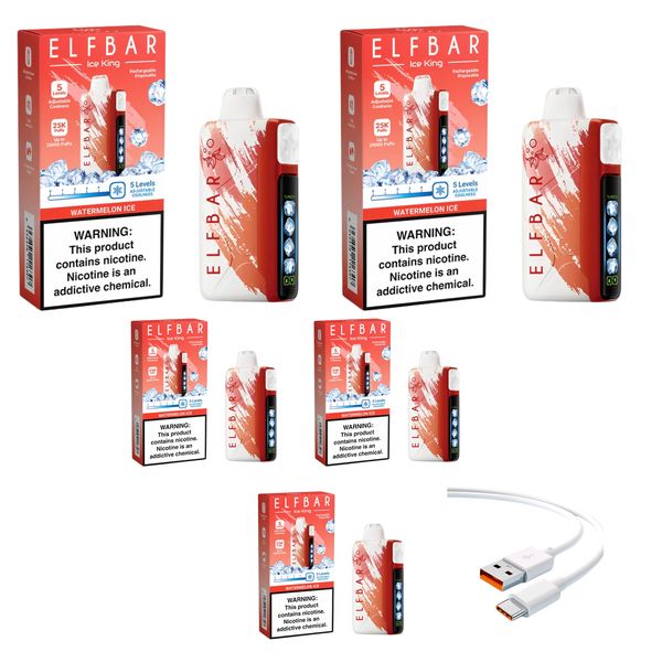 Elfbar Ice King 25k Watermelon Ice + DiscoVape Charging Cable (Pack of 5)