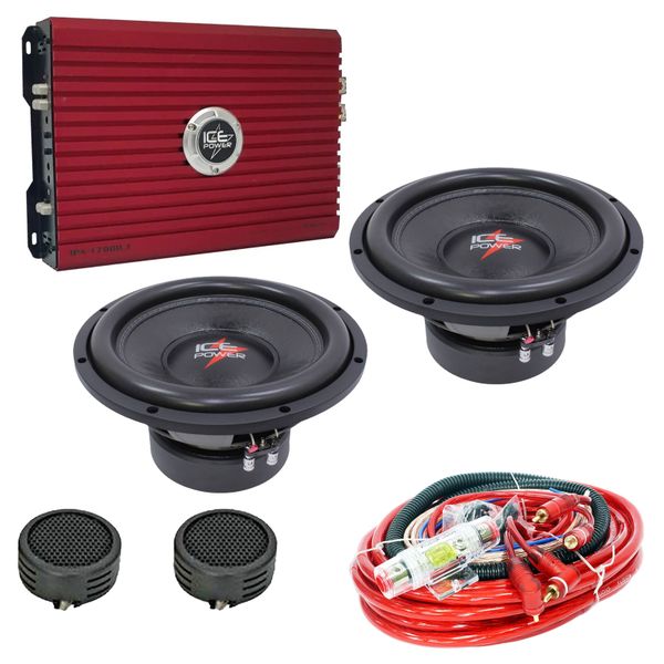 Ice Power Boost DVC Subwoofer Car Audio Combo with 4 Gauge Wiring Kit