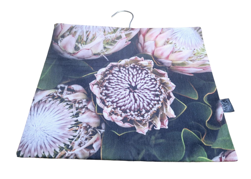 Laundry Peg Bag - Proteas from the top with Green Leaves