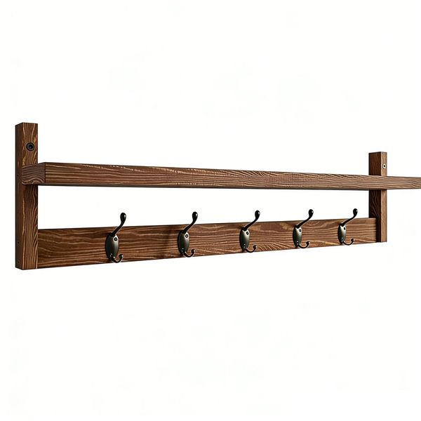 29'' Coat Rack Wall Mount with Shelf, Wooden Wall Hooks with Storage