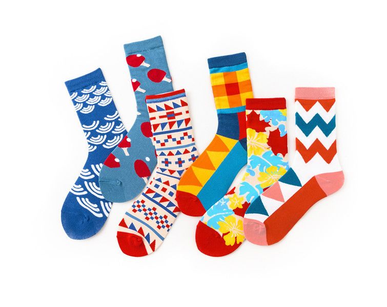 6-Pair Colorful Graffiti Art Mid-Calf Socks for Men &amp; Women