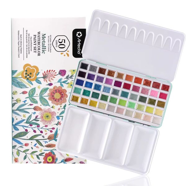 Artecho Professional 50 Metallic Watercolour Paint Set in Tin Case