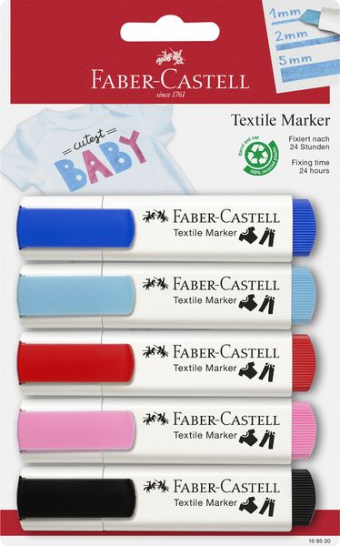 Faber Castell - Textile / Fabric markers (Baby colours) Set 5