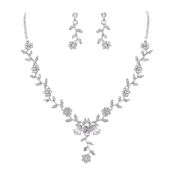Water Drop Necklace and Earrings with Rhinestones