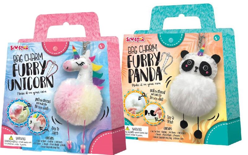 Sew Star Bag Charm Kits: Furry Unicorn and Furry Panda