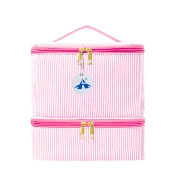ALANES Double-Layer Striped Large Capacity Nail Polish Storage Bag-Pink