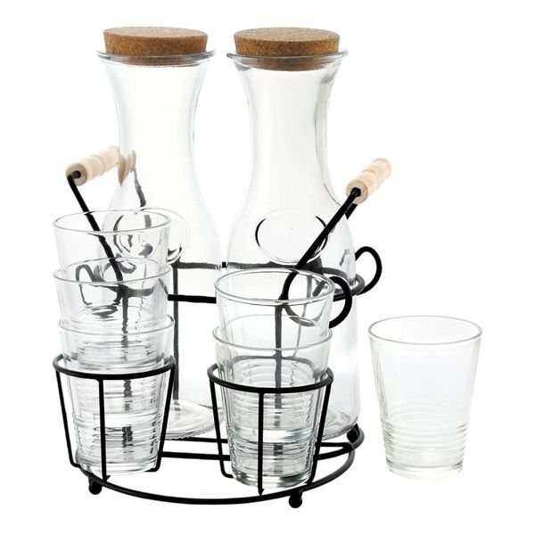 Clear Serve Glass Juice Jar &amp; Cup Set with Stand
