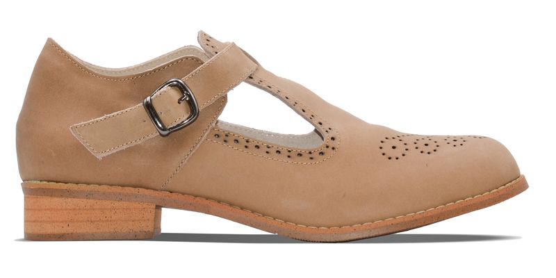 Ladies Genuine Leather Oxford Shoes with Ankle Buckle Strap