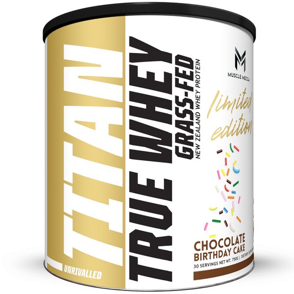 True Whey Grass-Fed Whey Protein, Chocolate Birthday Cake 30 Servings 750g