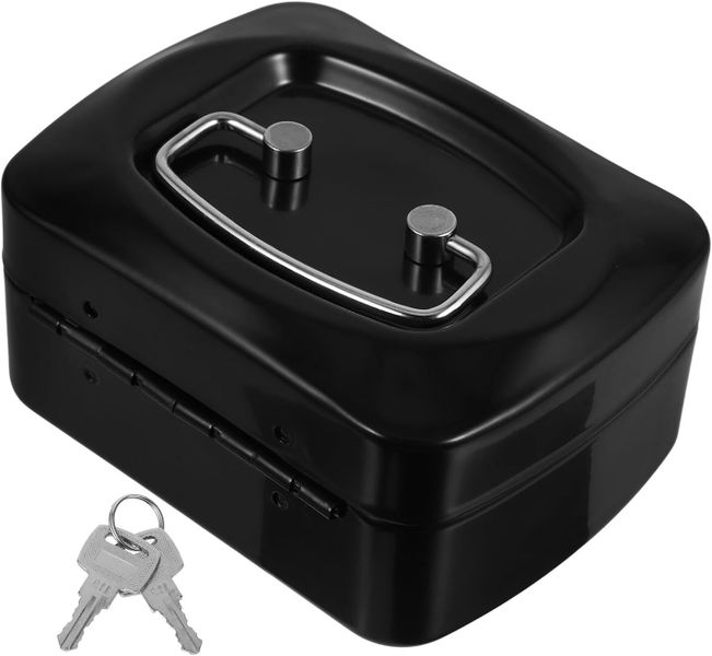 Steel Money Box with Key Lock, Mini Portable Metal Cash Lockbox