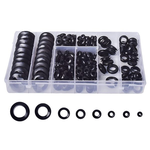 Tool DIY 180 Pieces Rubber Grommet Assortment Electrical Gasket Rings- 23cm