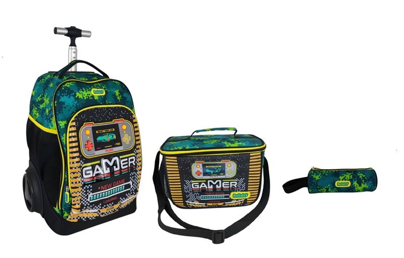Gamer 3-in-1 Trolley Backpack School Bag Set