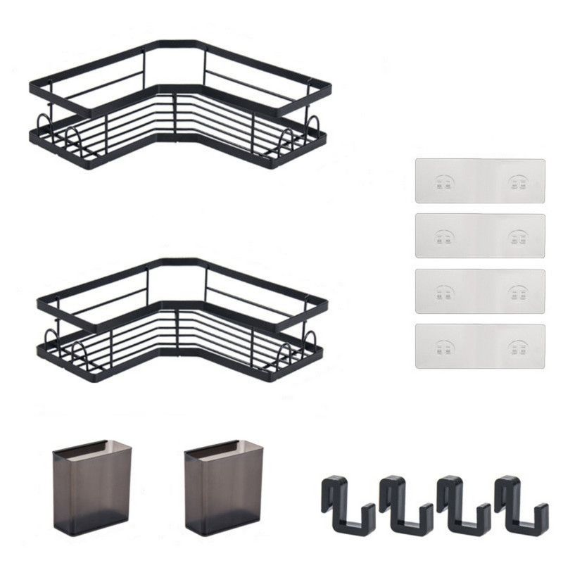 2 Pack Corner Shower Caddy, Adhesive Shower Rack Shelf with 8 Hooks - Black