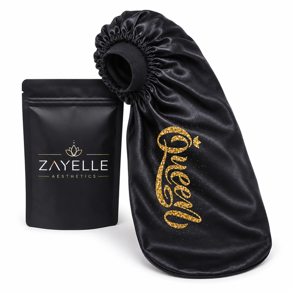 Zayelle Aesthetics "Queen" Extra-Long Satin Bonnet - Black