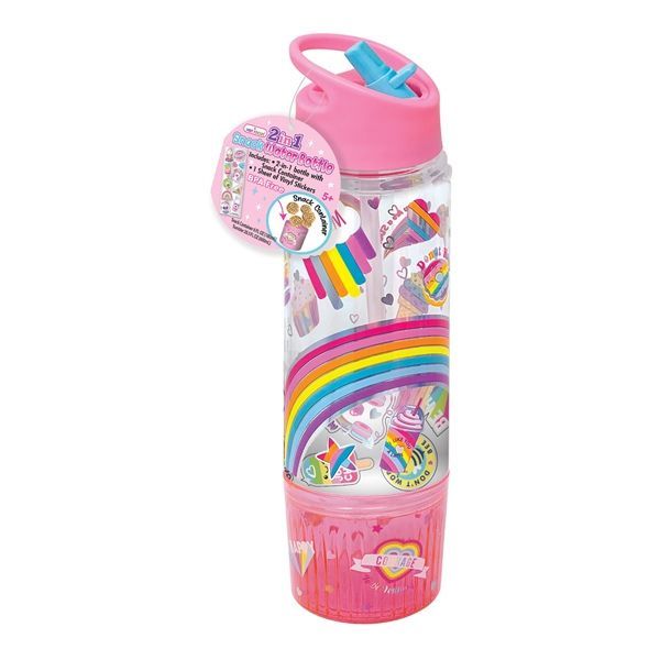 Hot Focus Rainbow 2-in-1 Snack &amp; Water Bottle (600ml) BPA-Free &amp; Stickers