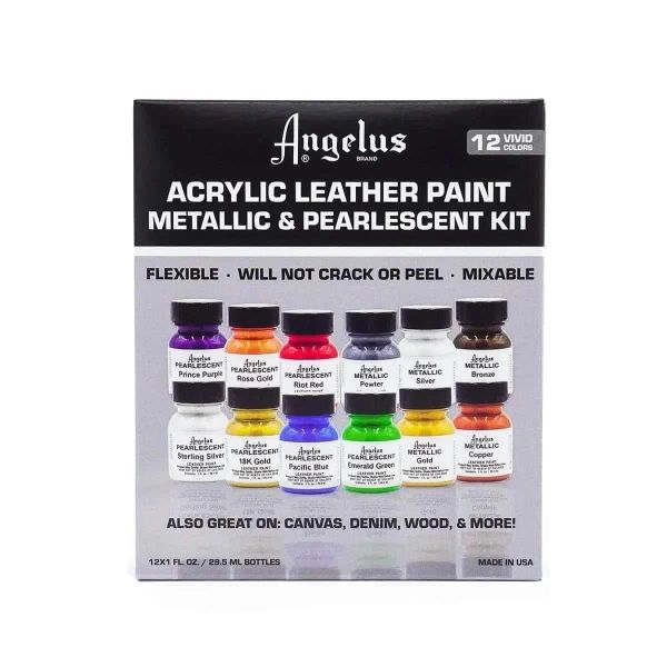 Angelus Acrylic Leather Paint Metallics &amp; Pearlescents 12 Kit