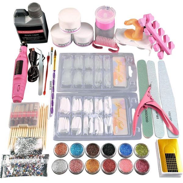 Nail Acrylic Powder Tips Set with Manicure Tools 25pcs