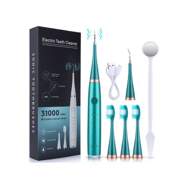 Ultrasonic Electric Teeth Cleaner &amp; Dental Calculus Remover Kit (Green)