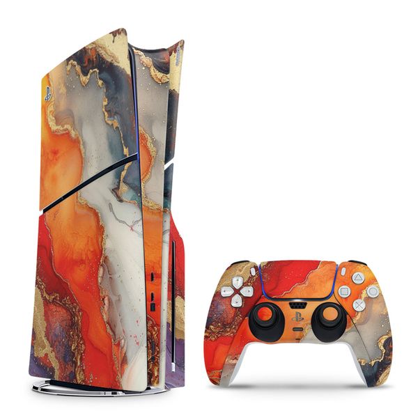 Decal Skin Compatible with PS5 Slim (Disc) - Vivid Marble Burst Gold (Decal Only)