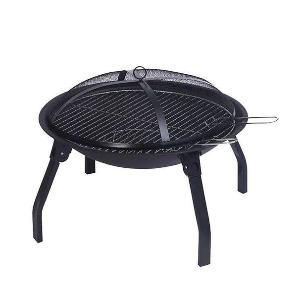 55cm Portable Fire Pit BBQ Grill with Spark Screen &amp; Accessories