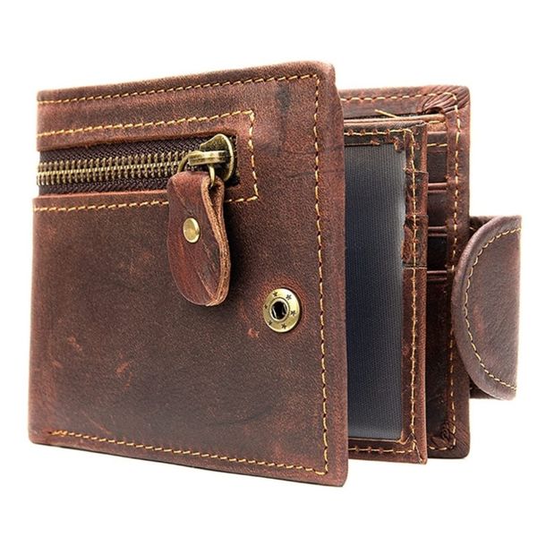 Short Genuine Leather Men's Wallet with Multiple Card Slots