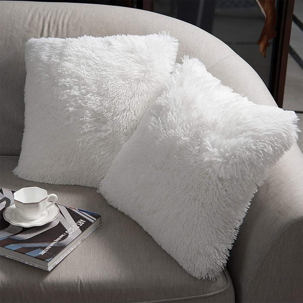 Fluffy Faux Fur Soft Artificial Fur Throw Cushion Covers Set of 2