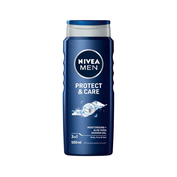 NIVEA MEN Protect &amp; Care 3in1 Shower Gel Body Wash with Aloe Vera, 500ml